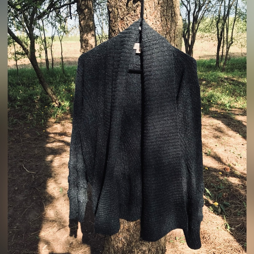 Long Black Blue and Green Cardigan With No Buttons
